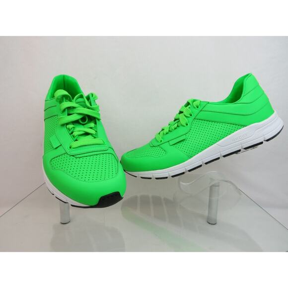 NIB GUCCI NEON GREEN LEATHER 369088 IPANEMA LOGO RUNNING SNEAKERS 10.5 US 11.5 main image 3